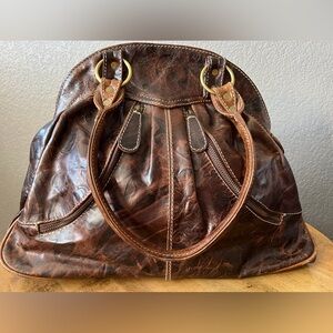 Nw/oT Agabhumi 100% Leather Dome Satchel Shopper Bowling Ball Bag